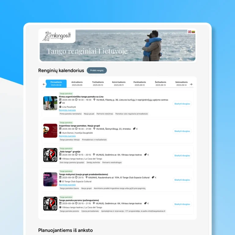 Unikalus internetinis puslapis su kalendoriaus funkcija