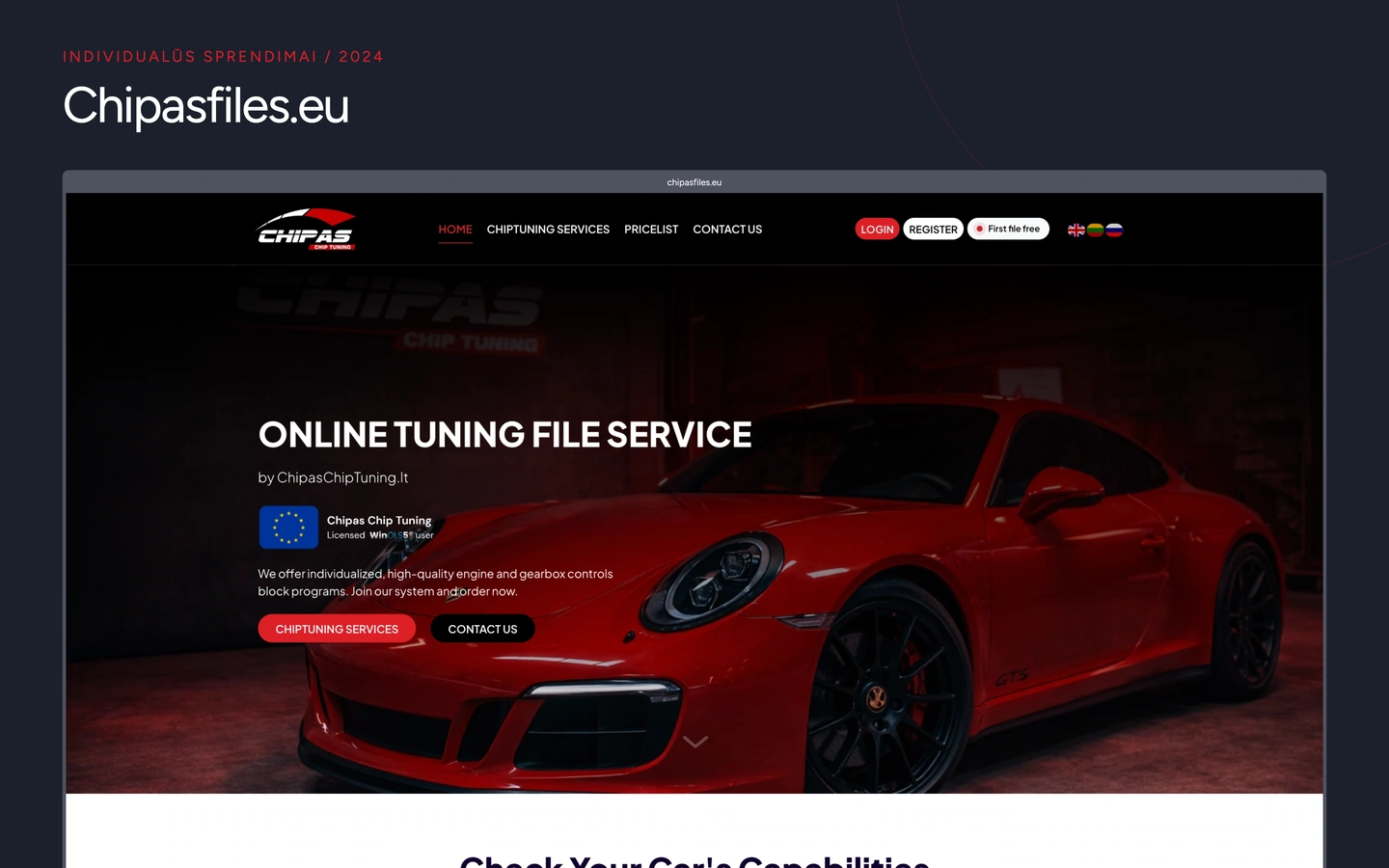 Chipasfiles.eu projekto viršelis su tikrais svetainės vaizdais