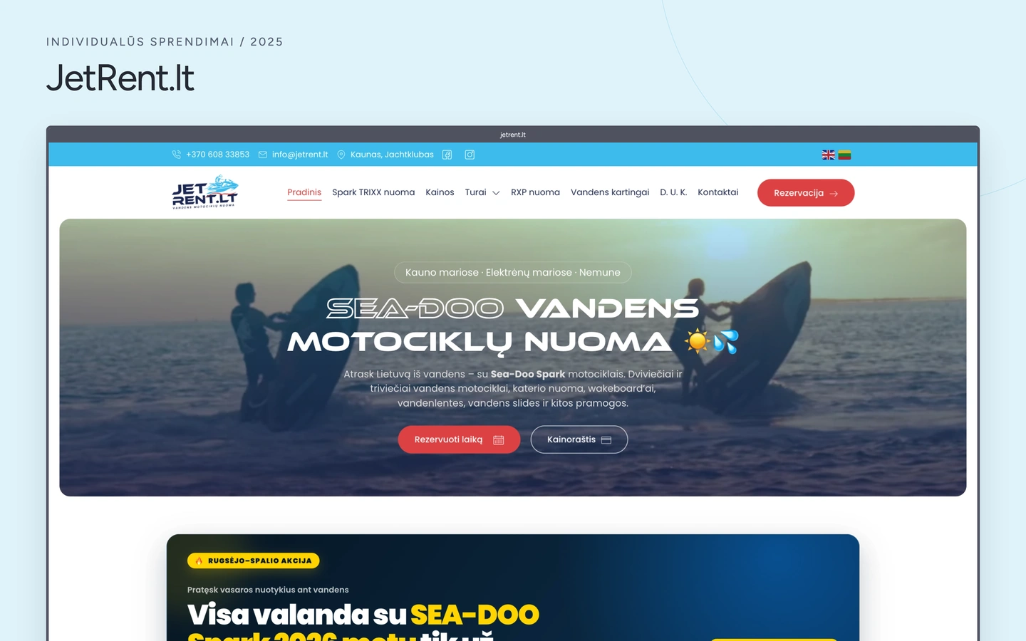 JetRent.lt projekto viršelis su tikrais svetainės vaizdais