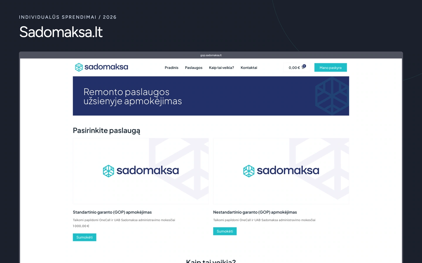 Sadomaksa.lt projekto viršelis su tikrais svetainės vaizdais