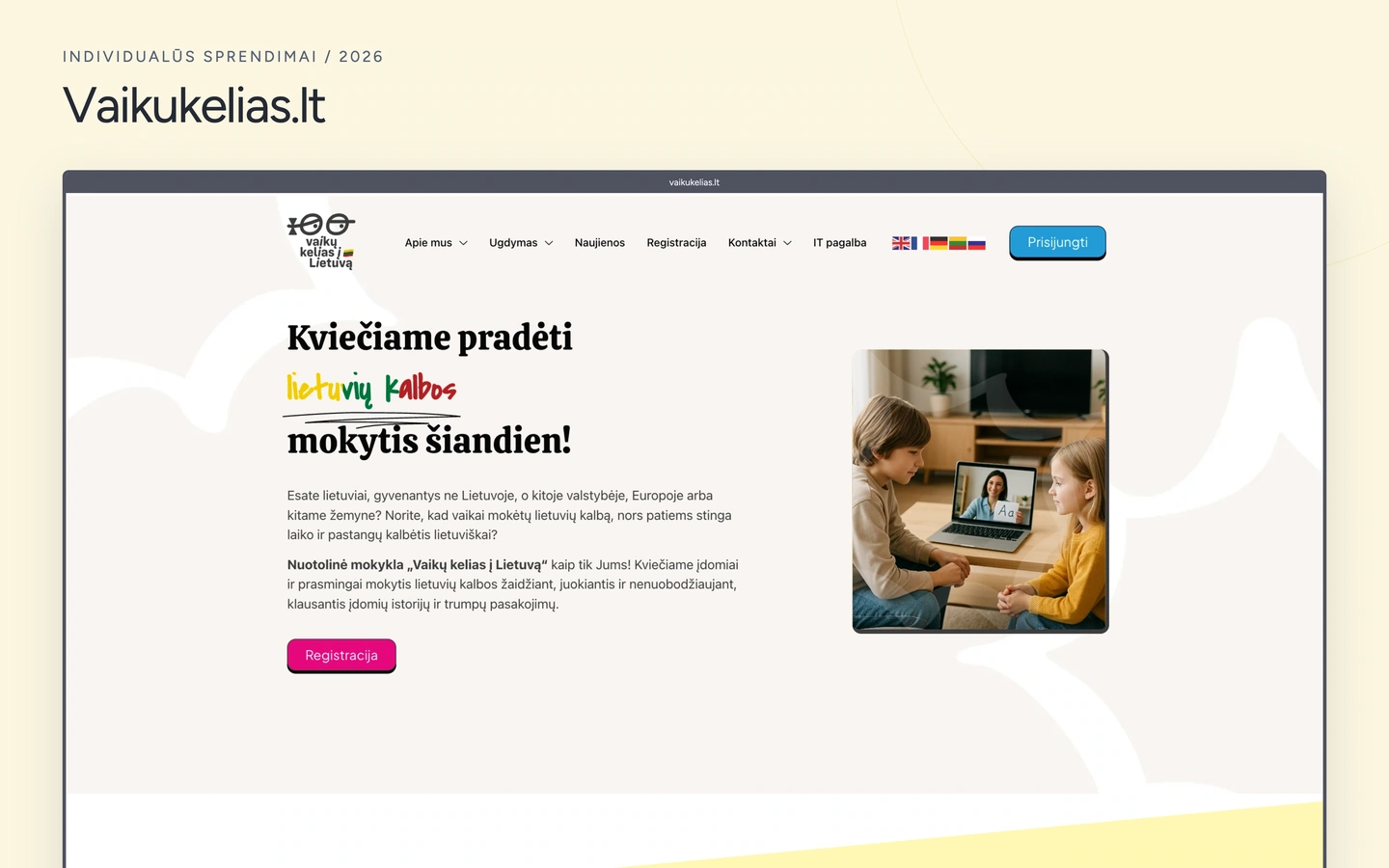 Vaikukelias.lt projekto viršelis su tikrais svetainės vaizdais