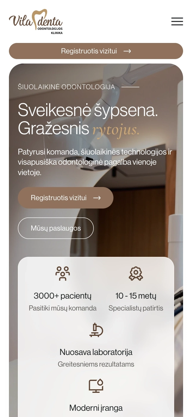 Viladenta.lt — svetainė telefono ekrane