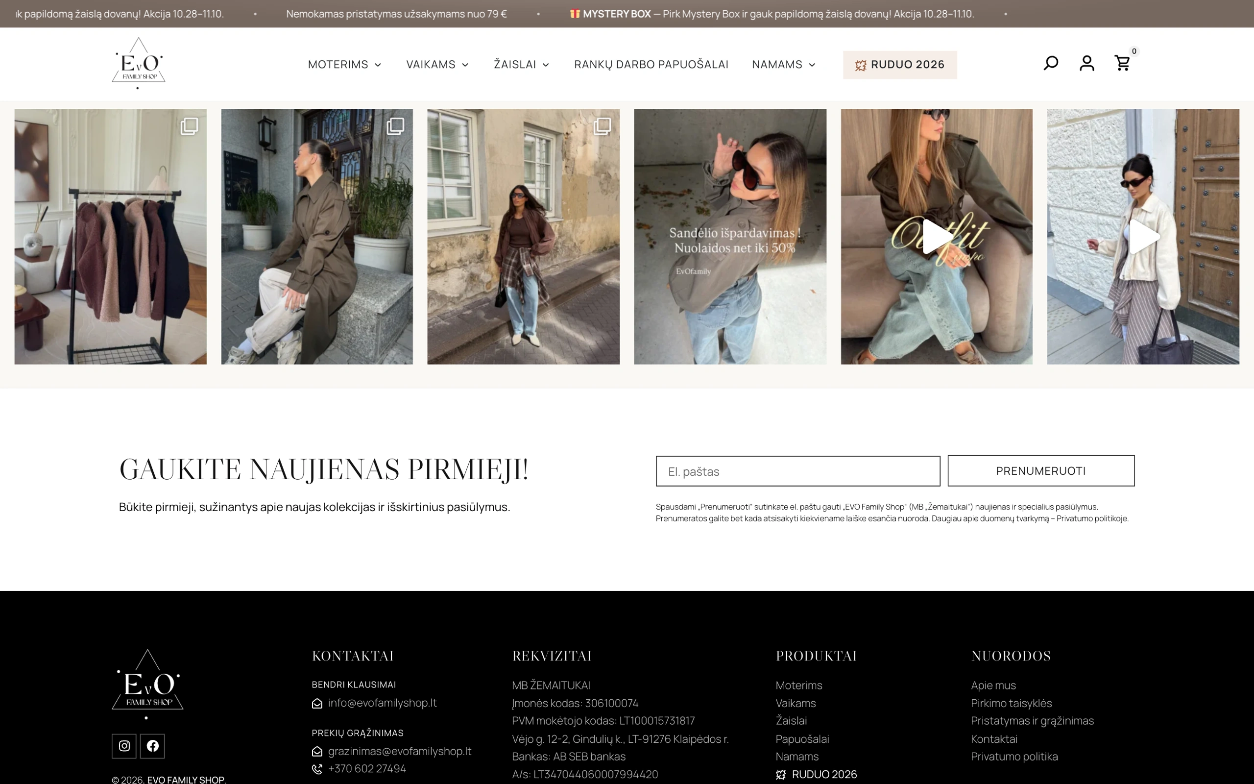 EVO Family Shop naujienlaiškio prenumeratos forma parduotuvėje