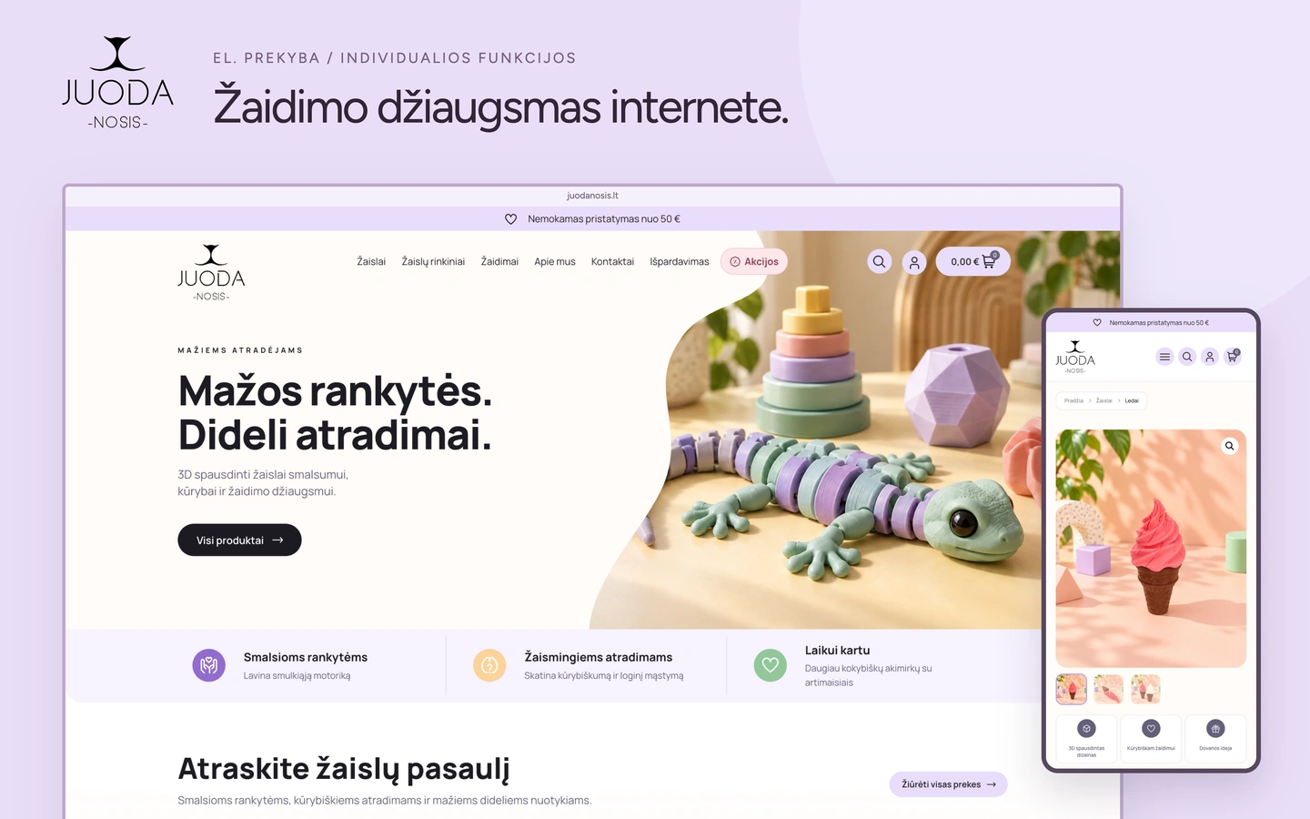 Juoda Nosis el. parduotuvės viršelis su kompiuterio ir telefono vaizdais
